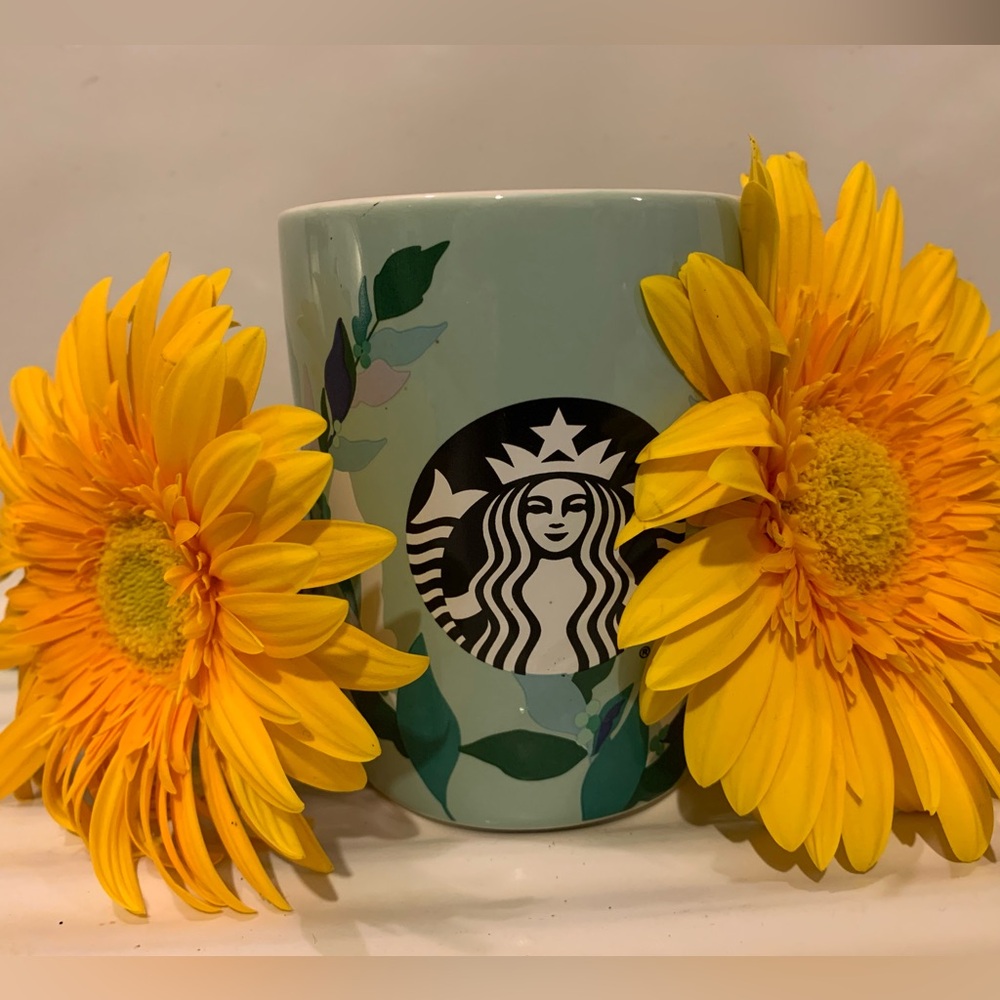 Starbucks Mint Green with Leaves, Mermaid Logo Coffee Mug Tea Cup 10oz